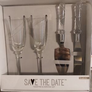 NEW!! Simplicity Save The Date Toasting & Serving Set - Clear and Silver